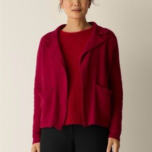 NWT Eileen Fisher Felted ruby red wool notch collar cardigan large